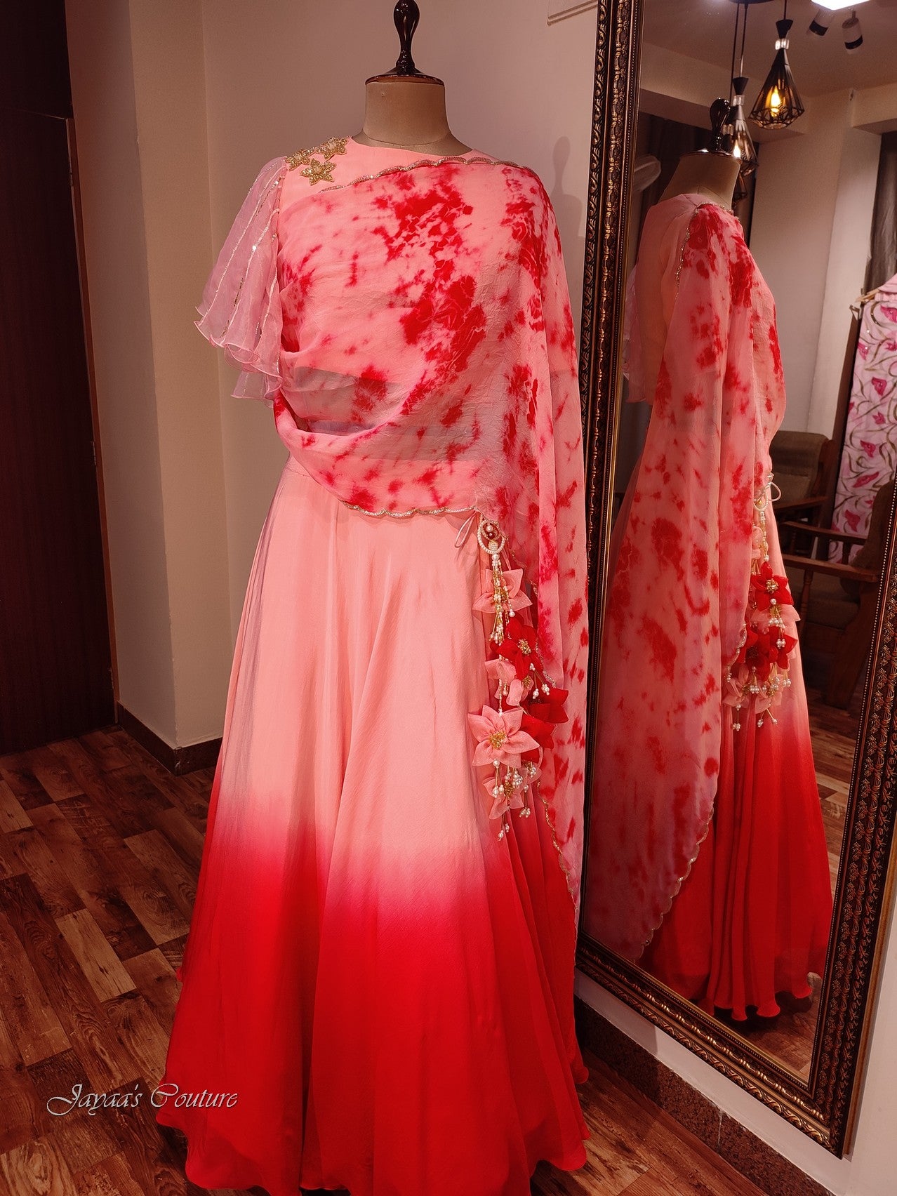 pink shaded lehenga with dupatta