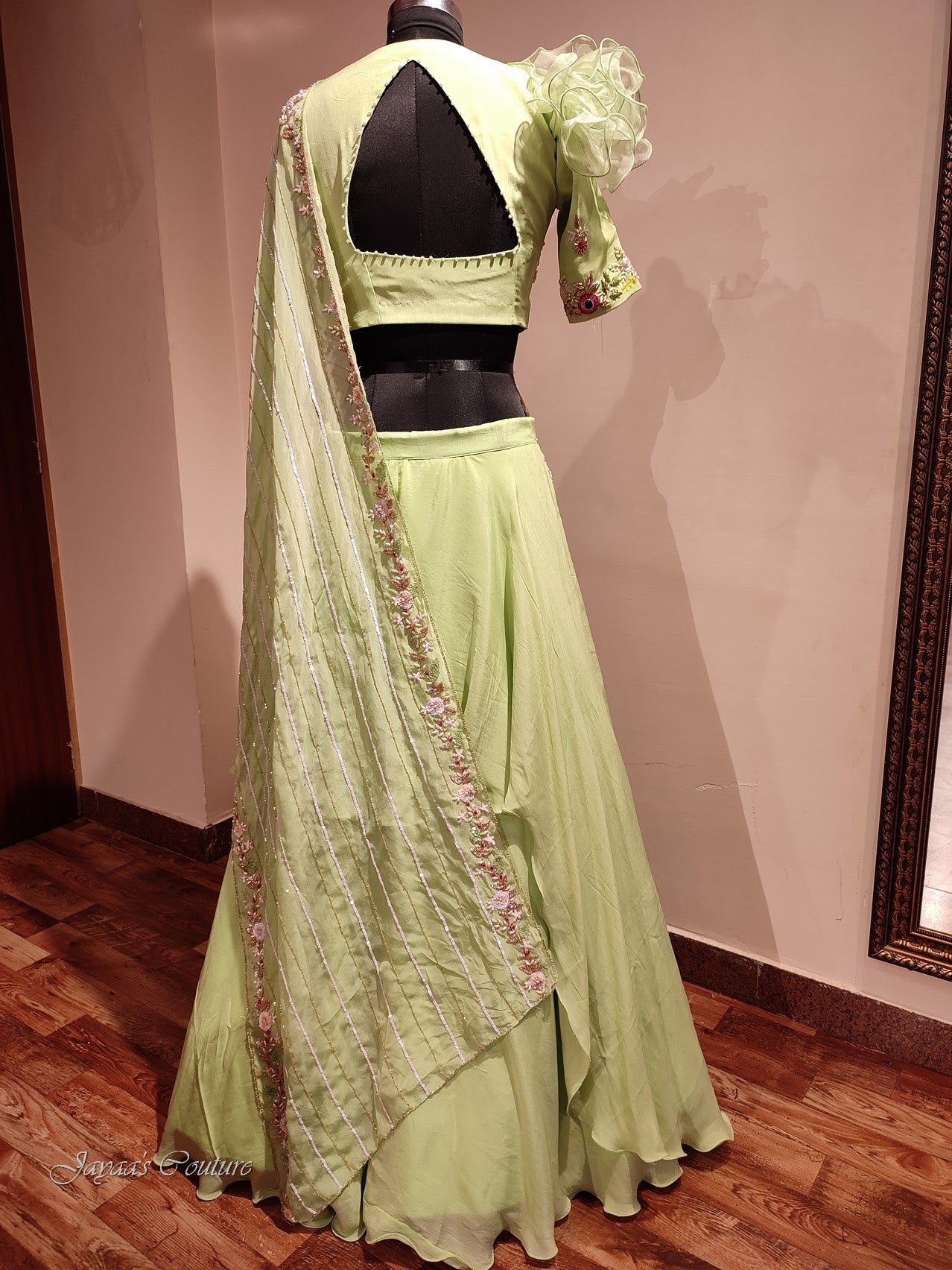 Pista green lehenga set with drape dupatta