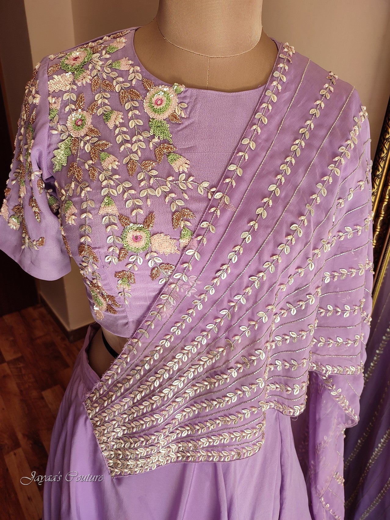 lavender lehenga set with drape dupatta