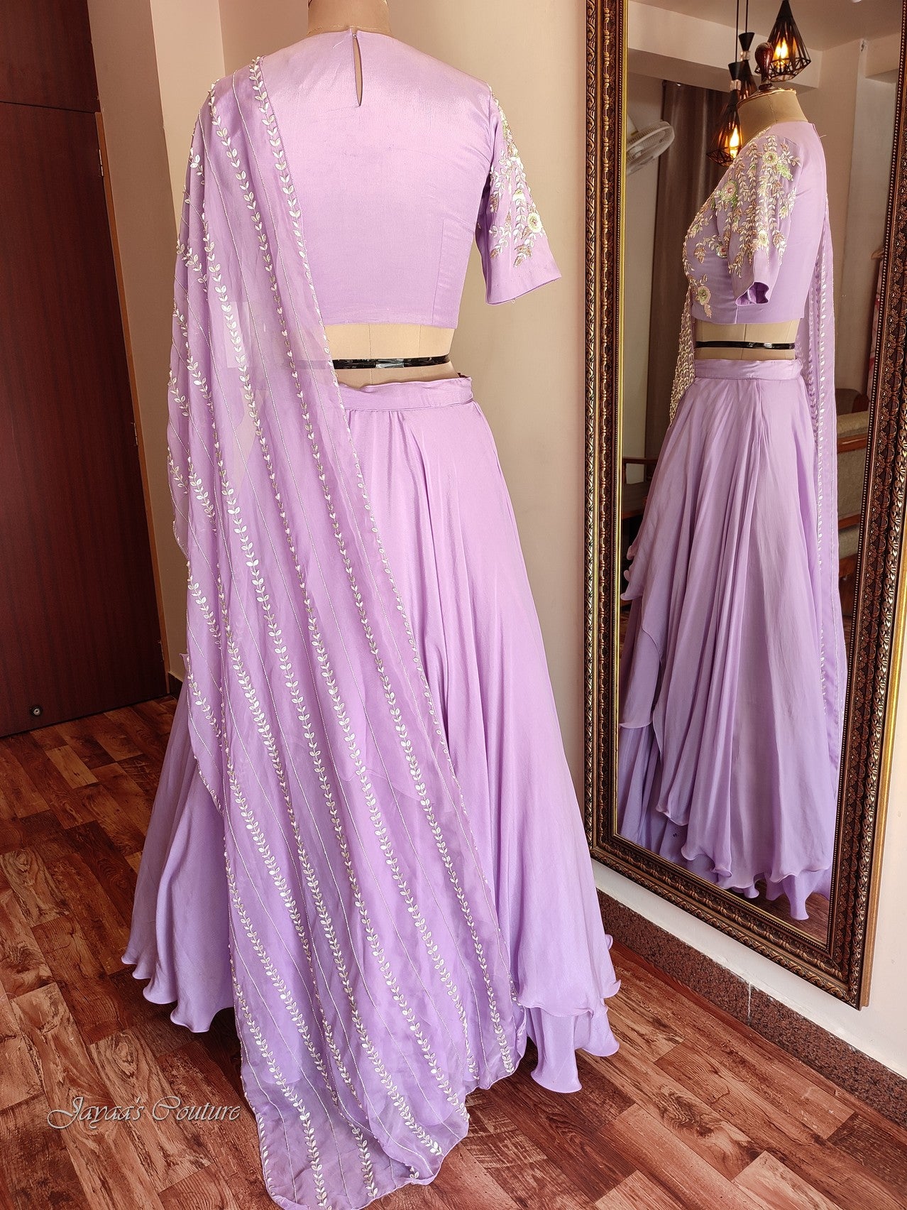 lavender lehenga set with drape dupatta