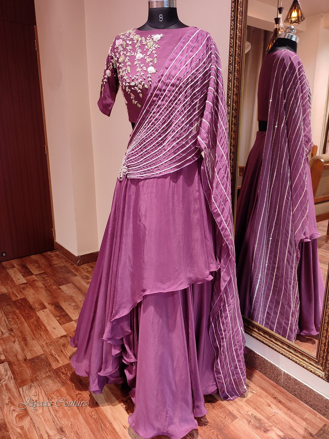 Mauve Drape lehenga set with dupatta
