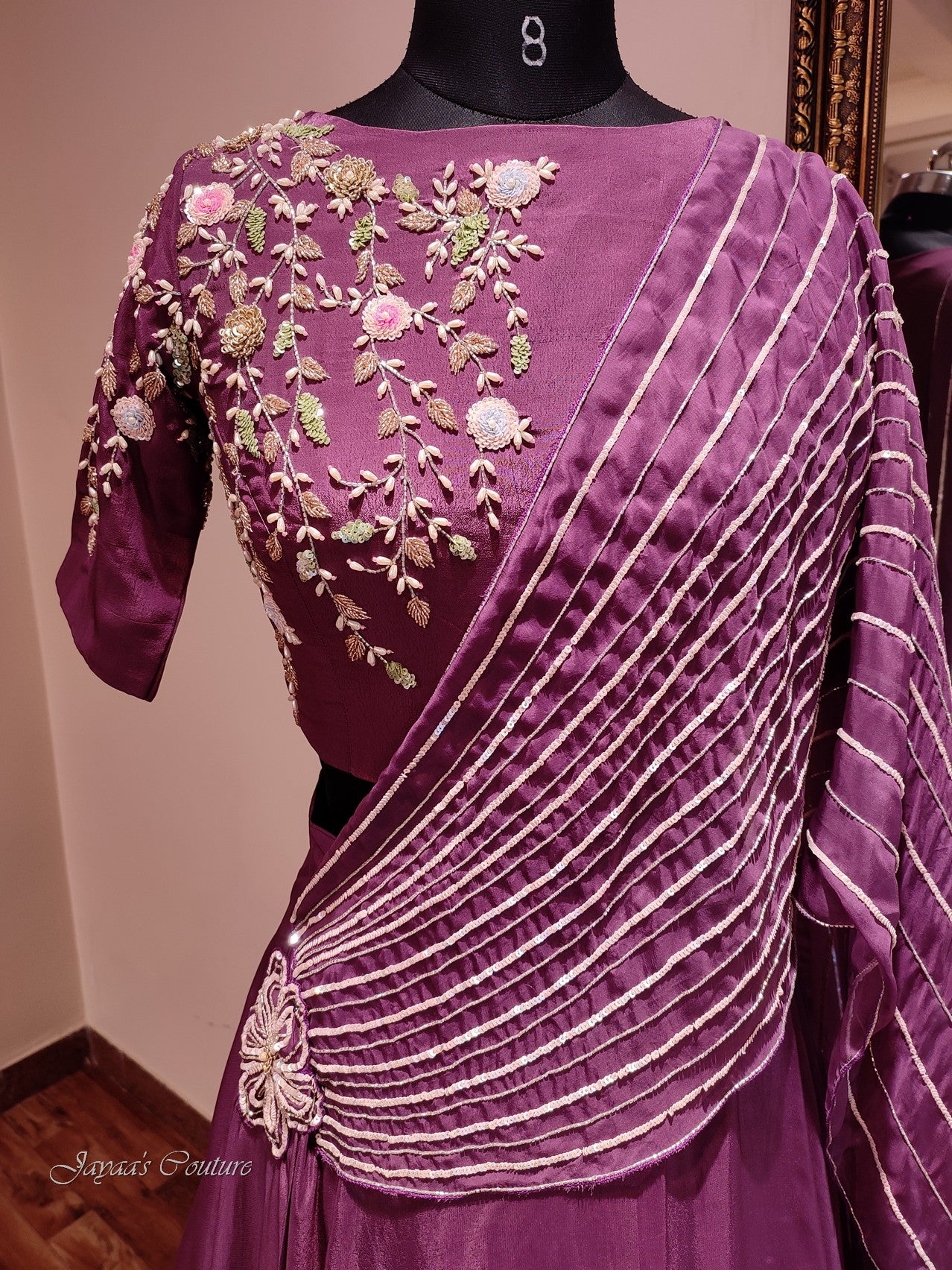 Mauve Drape lehenga set with dupatta