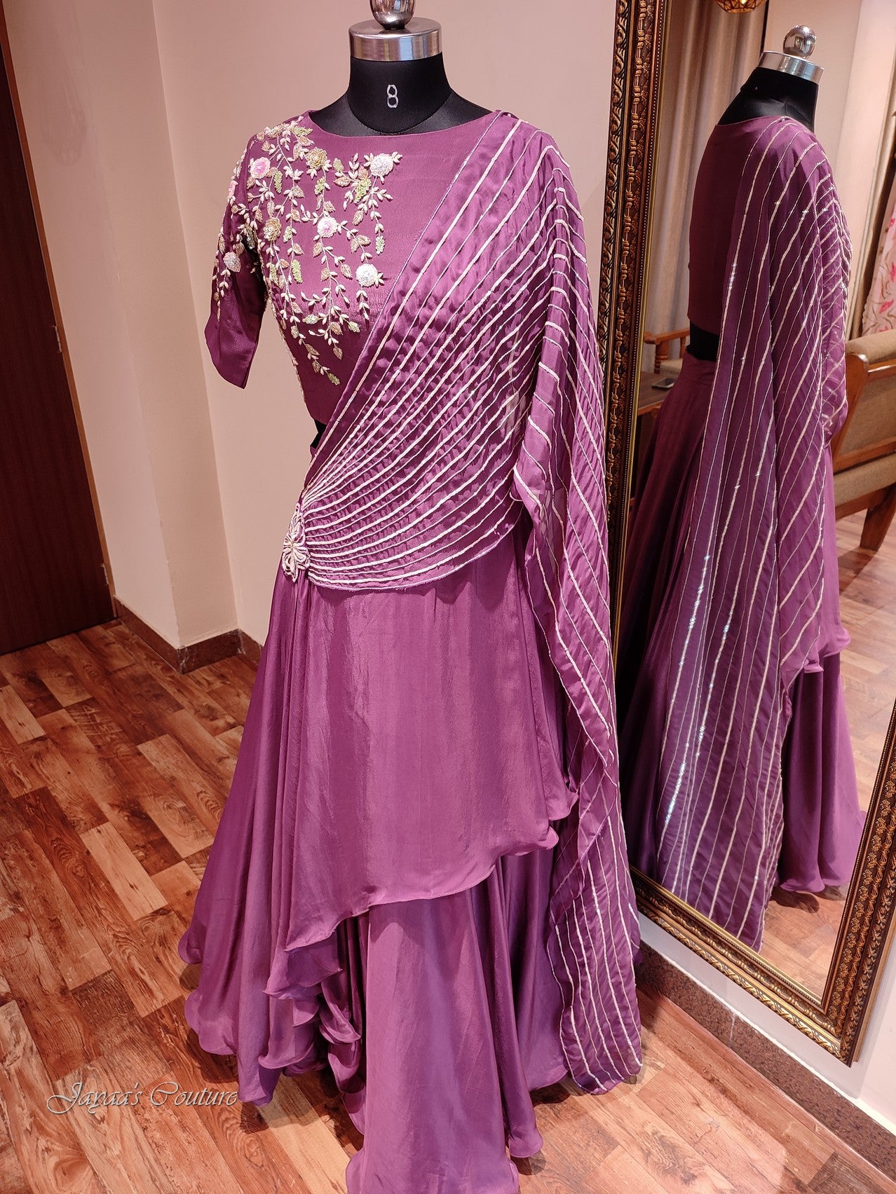 Mauve Drape lehenga set with dupatta