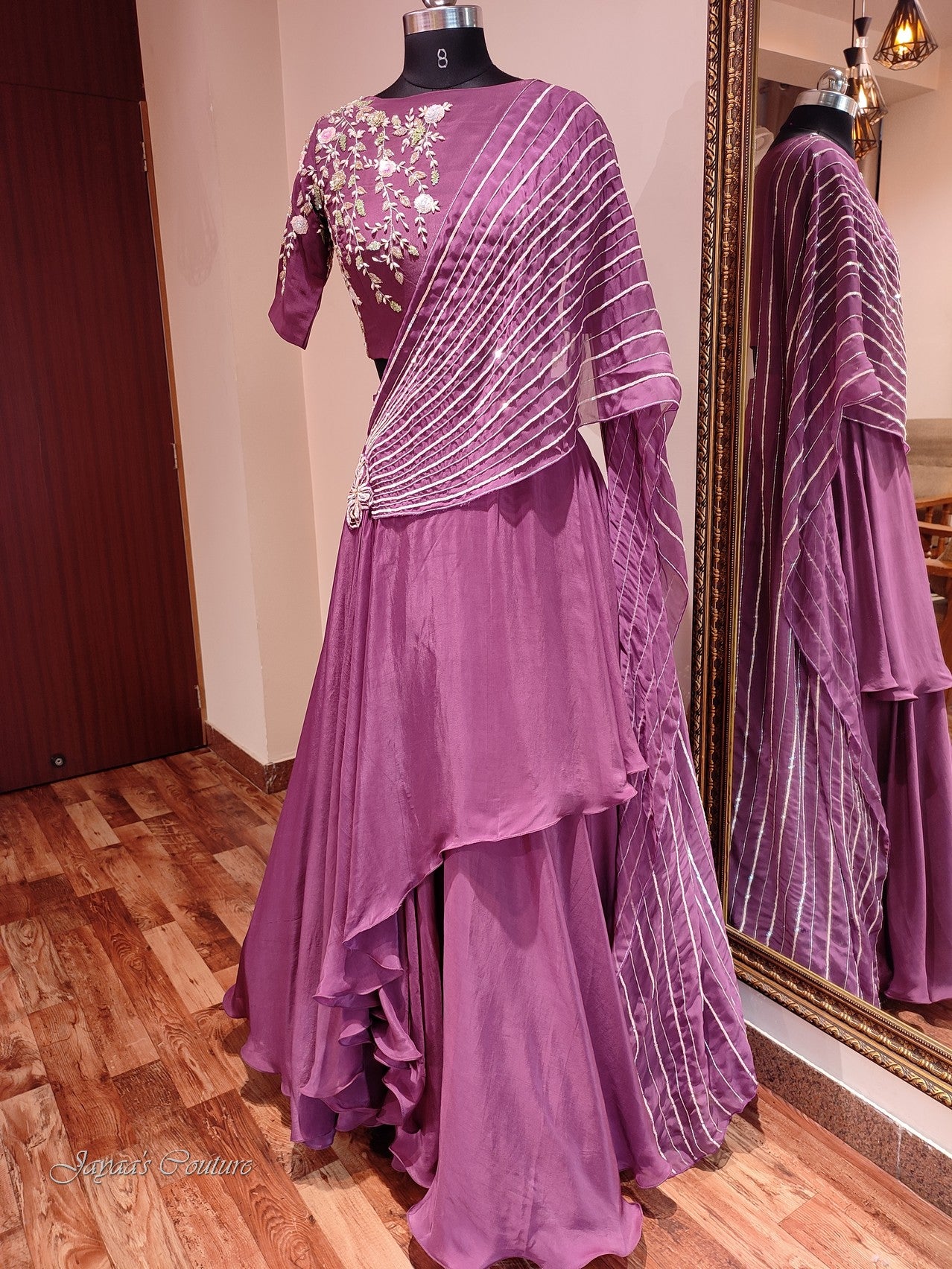 Mauve Drape lehenga set with dupatta