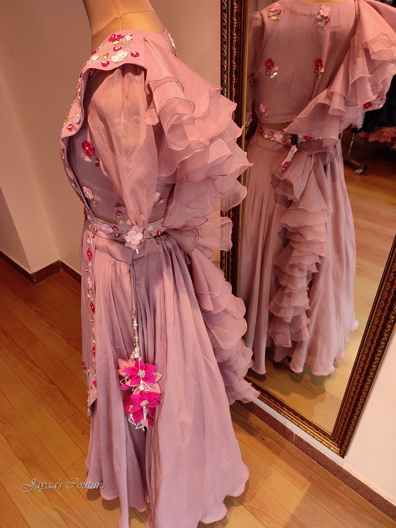 Mauve Lehenga With Drape Dupatta & Belt