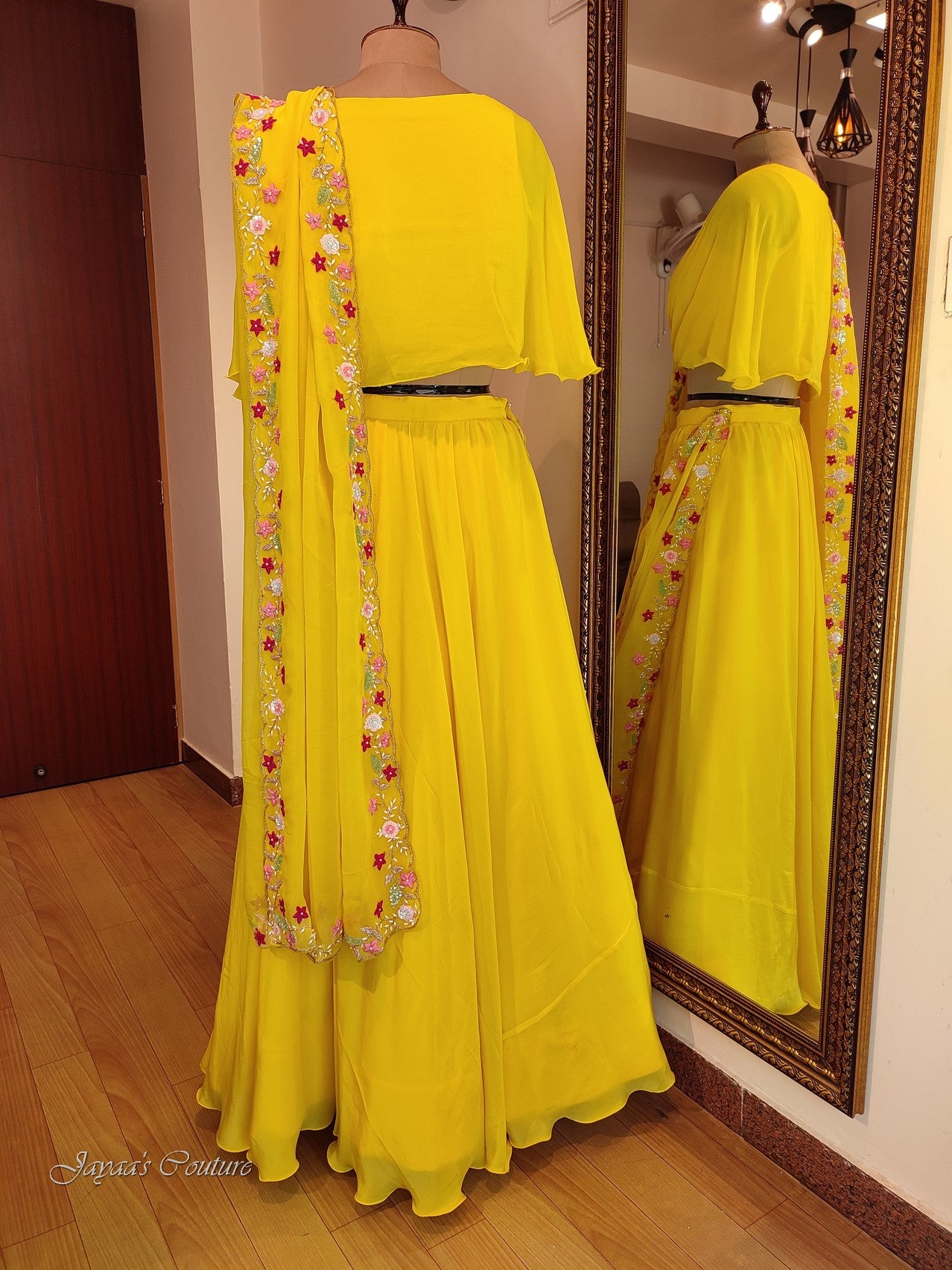Yellow crop top lehenga dupatta