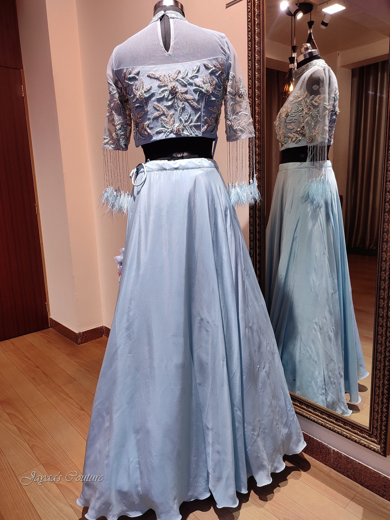 Powder blue lehenga set with drape dupatta