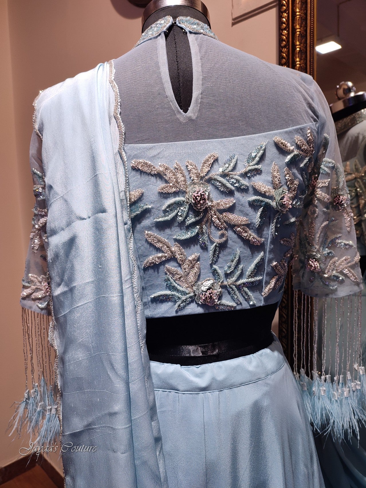 Powder blue lehenga set with drape dupatta
