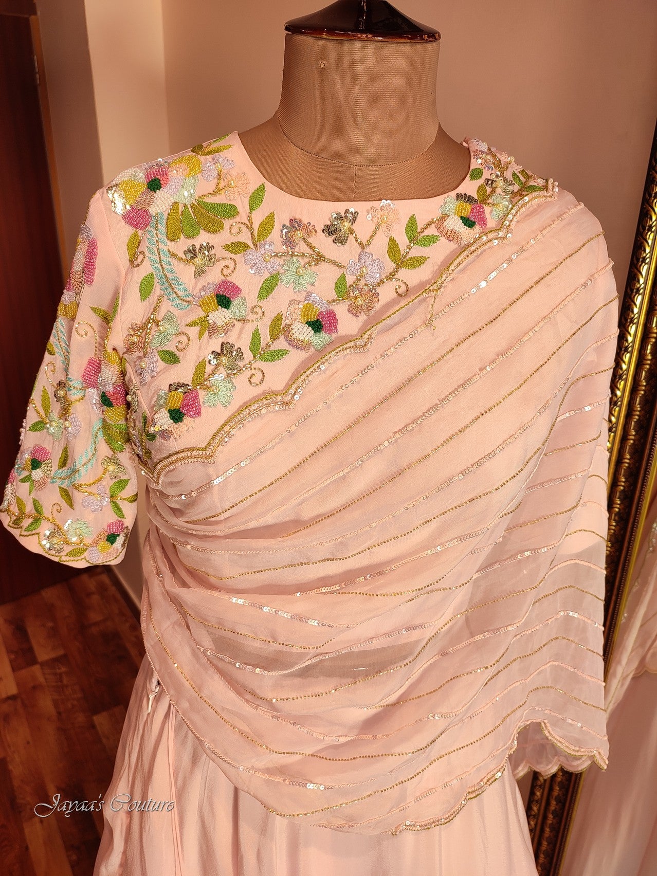 Powder pink lehenga set with drape dupatta
