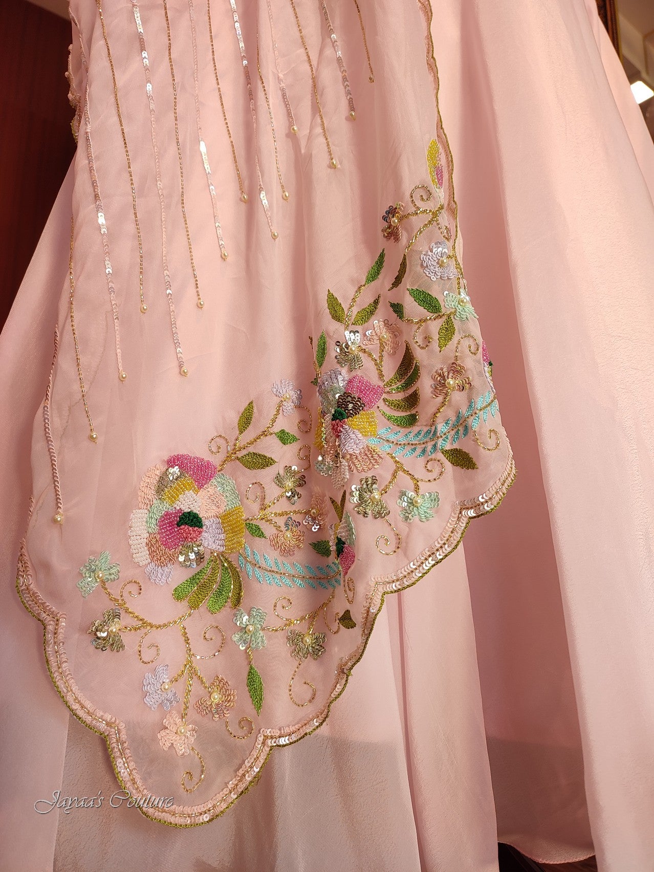 Powder pink lehenga set with drape dupatta