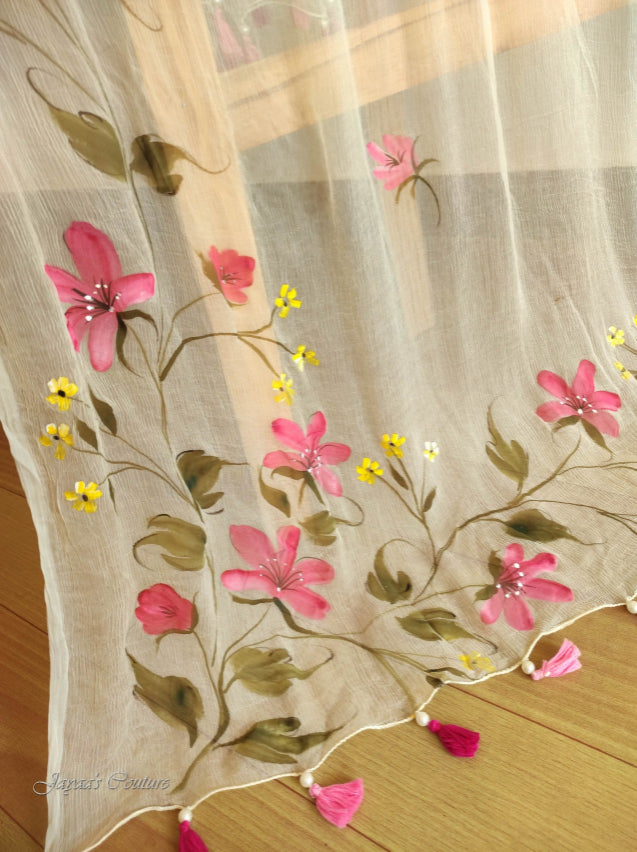 off white hand painted Dupatta