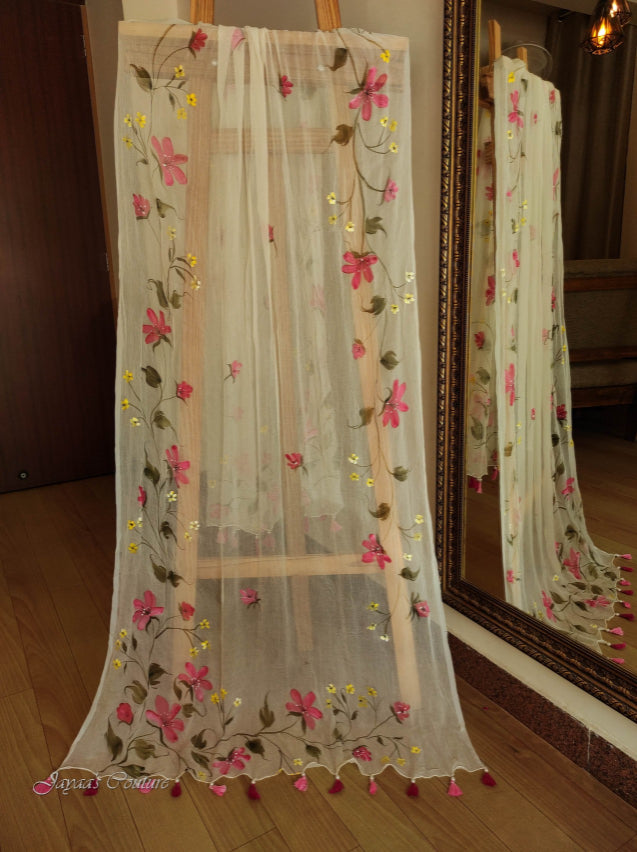 off white hand painted Dupatta