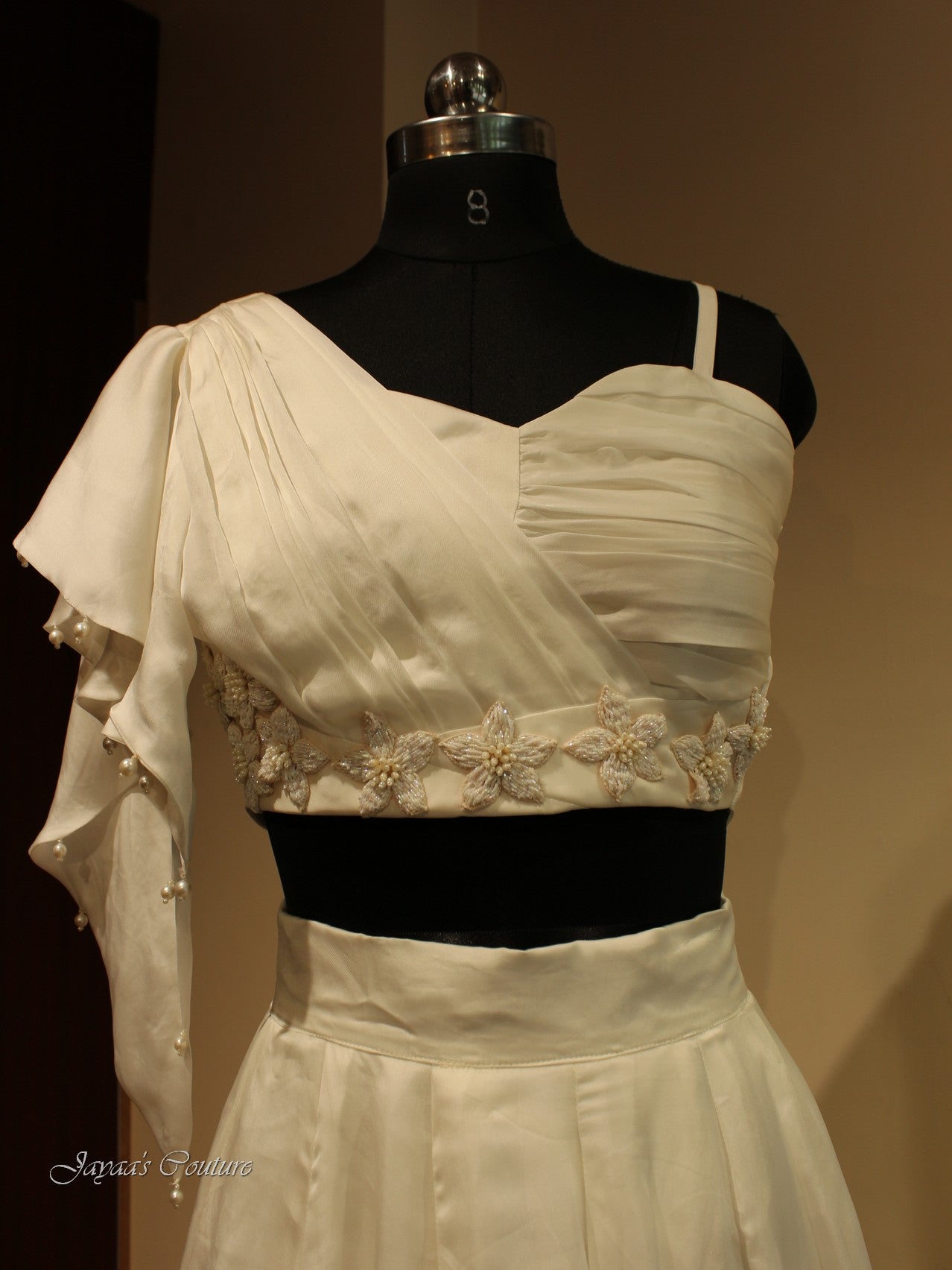 White Hand painted Crop top with skirt