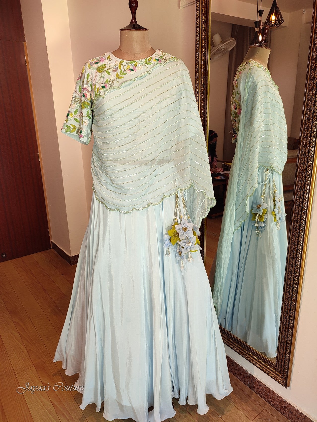 Powder blue Skirt crop with drape dupatta
