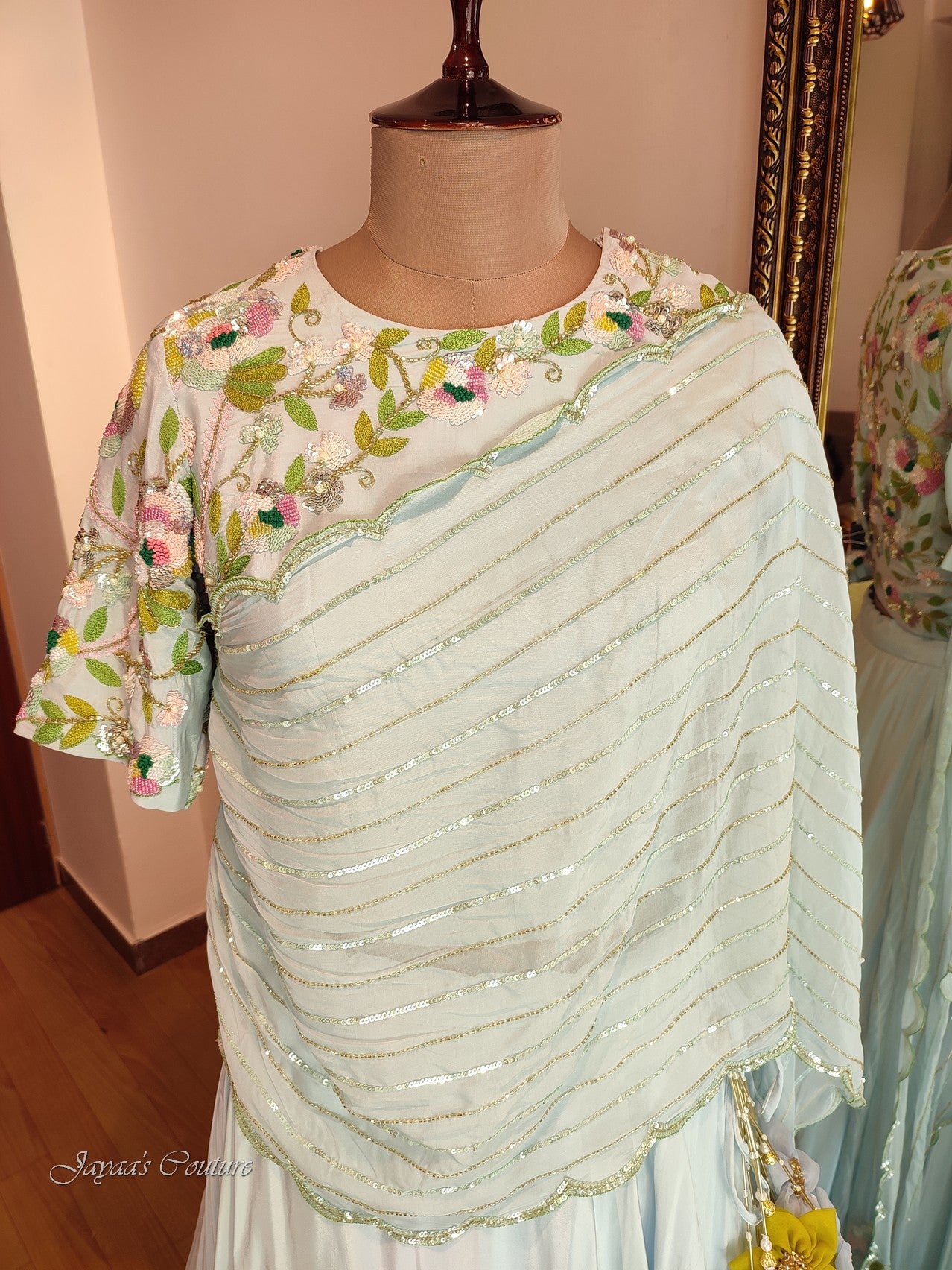 Powder blue Skirt crop with drape dupatta