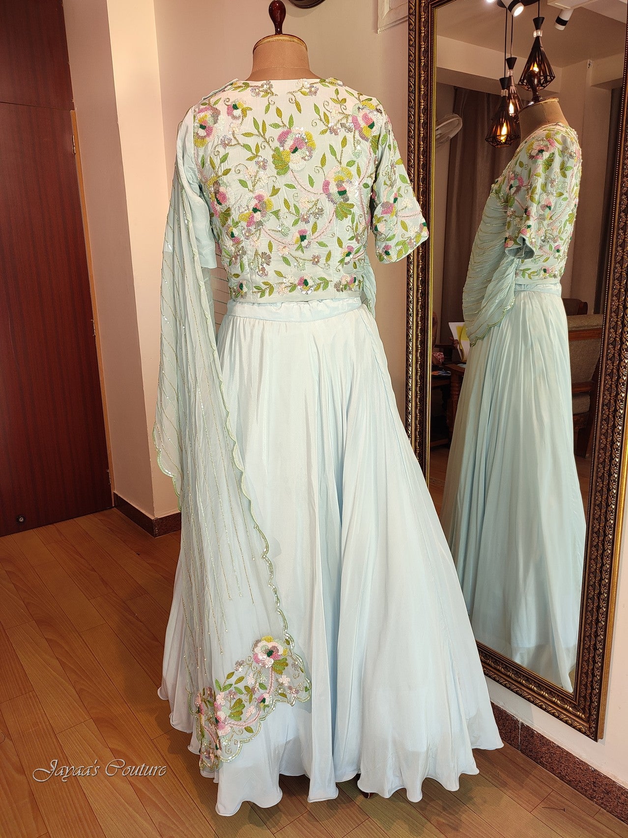 Powder blue Skirt crop with drape dupatta