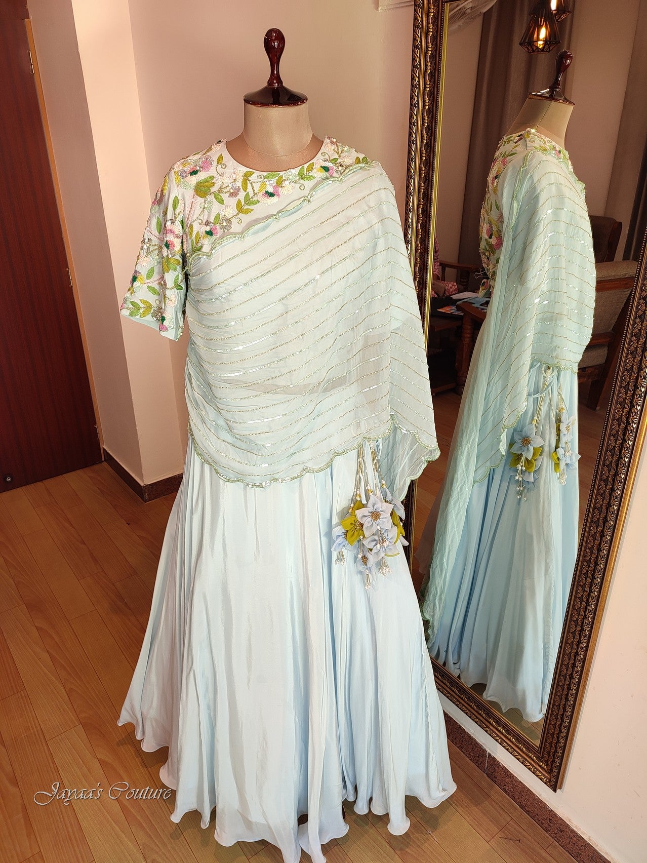 Powder blue Skirt crop with drape dupatta