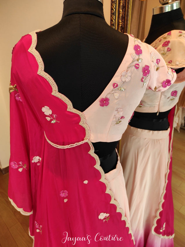 Ombre shaded blush Pink lehenga with attached dupatta