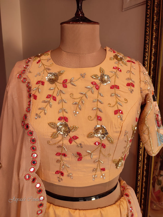 Beige hand painted lehenga set