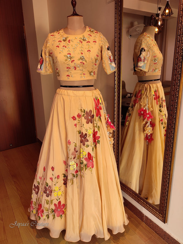 Beige hand painted lehenga set