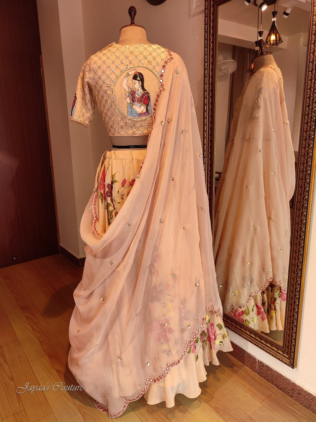 Beige hand painted lehenga set