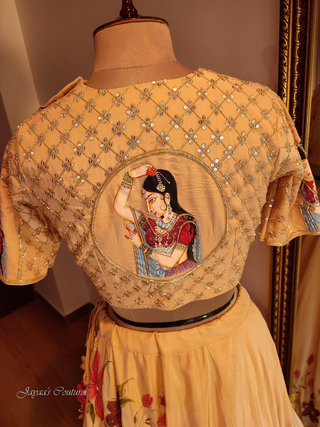 Beige hand painted lehenga set