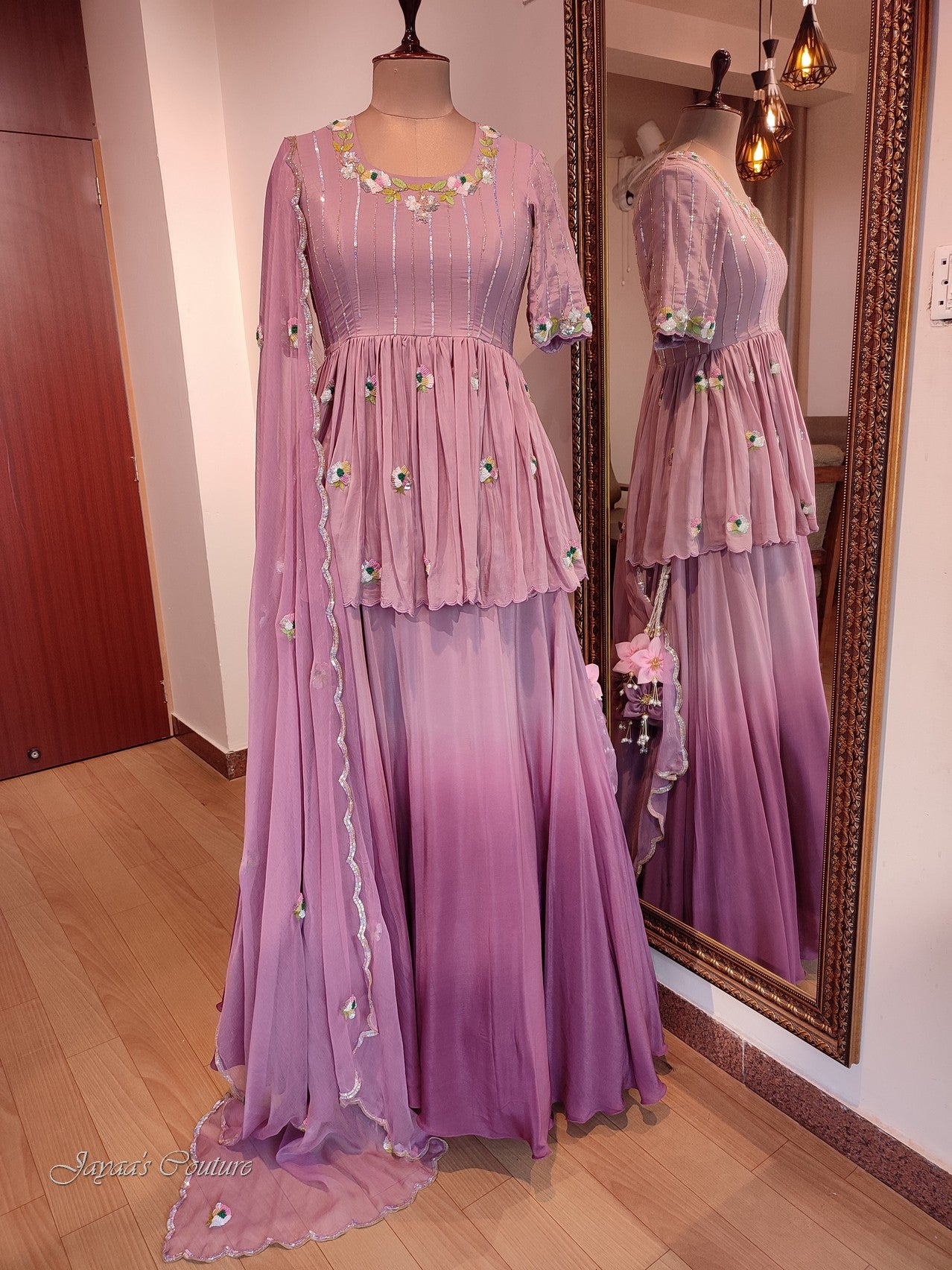Mauve peplum with skirt and dupatta