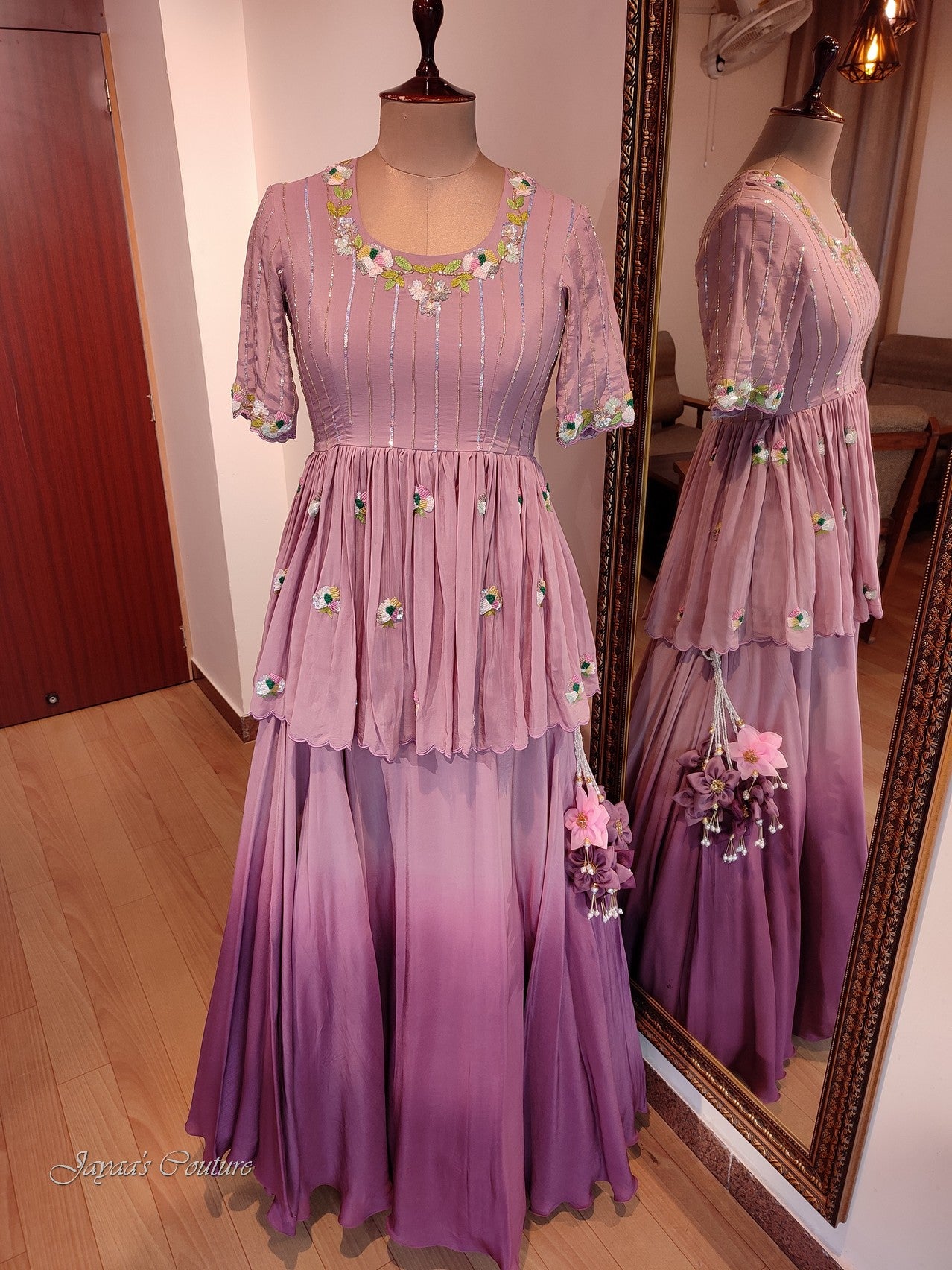 Mauve peplum with skirt and dupatta