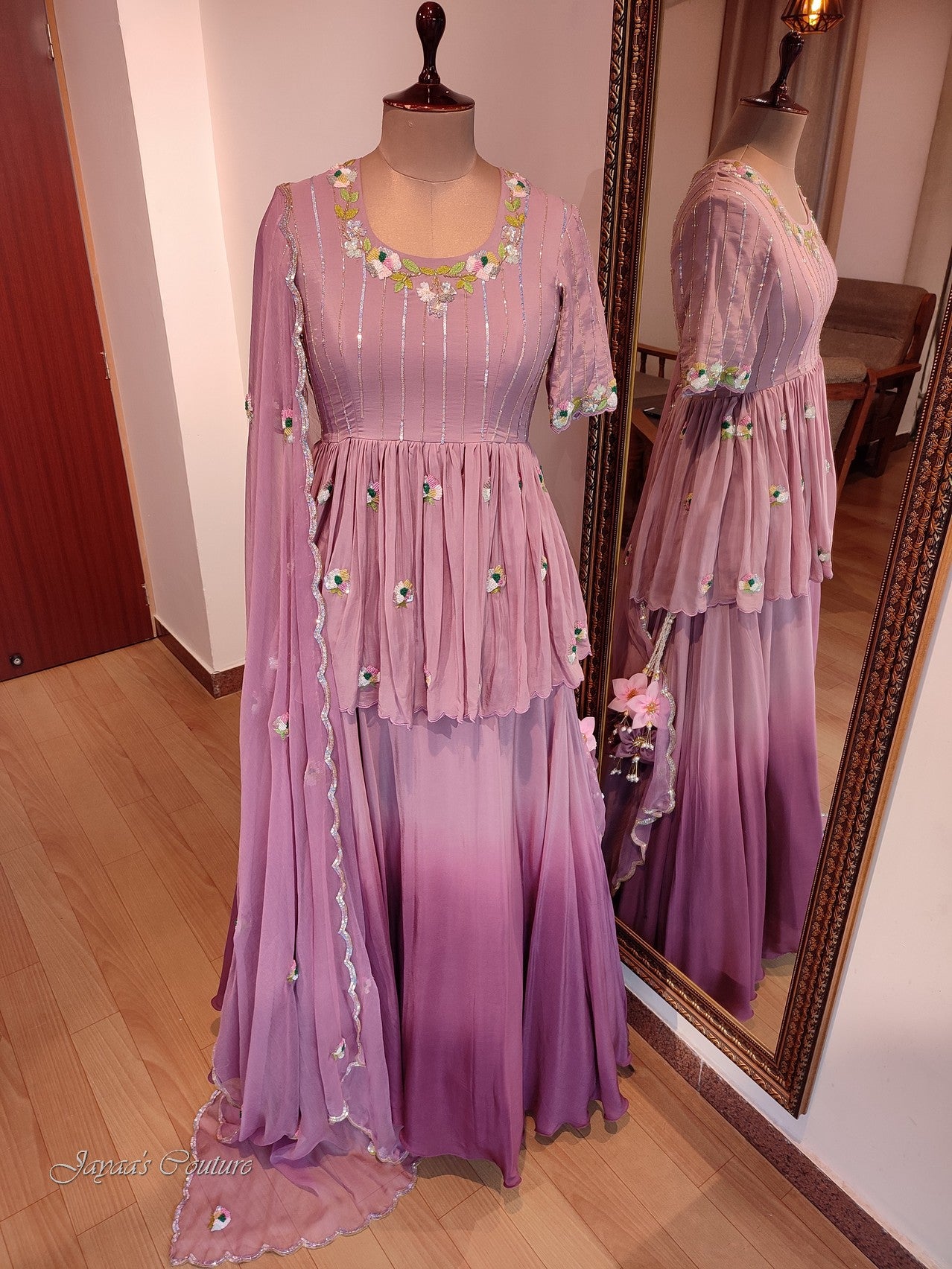 Mauve peplum with skirt and dupatta