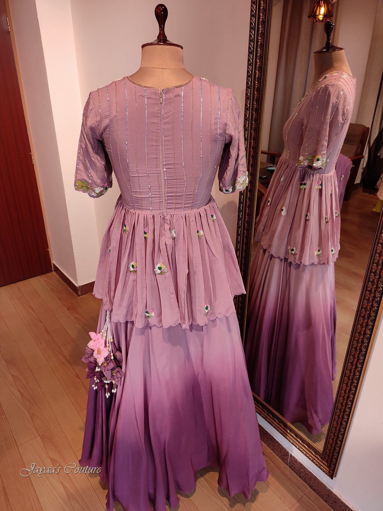 Mauve peplum with skirt and dupatta