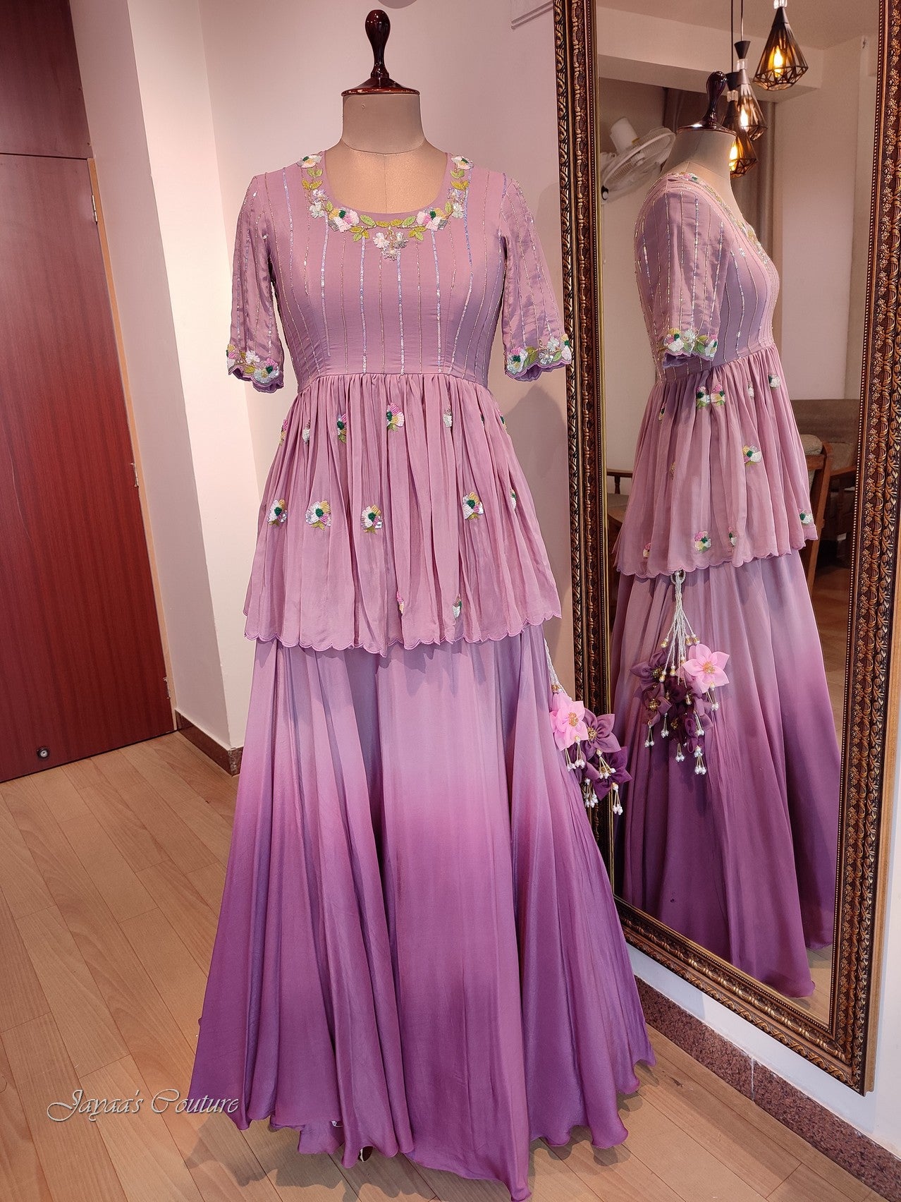 Mauve peplum with skirt and dupatta