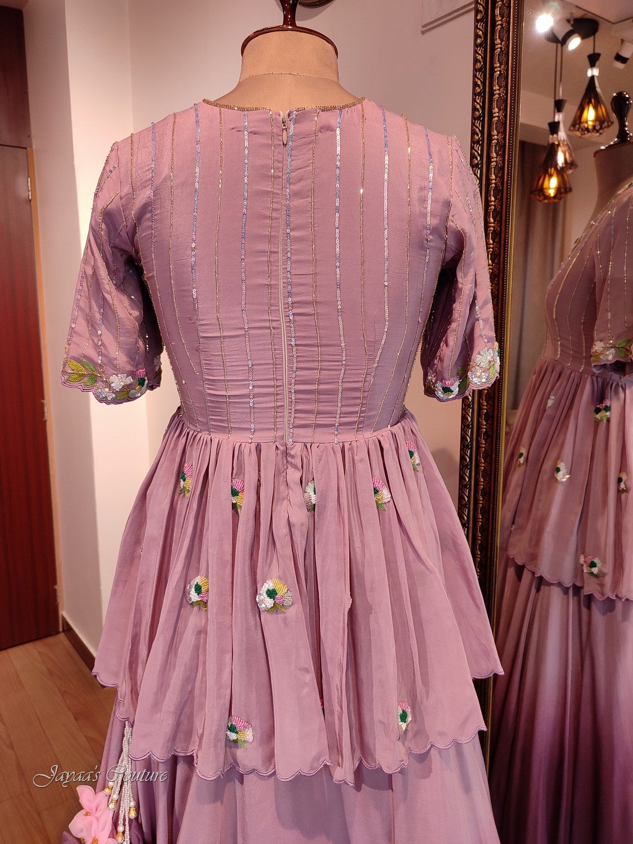 Mauve peplum with skirt and dupatta
