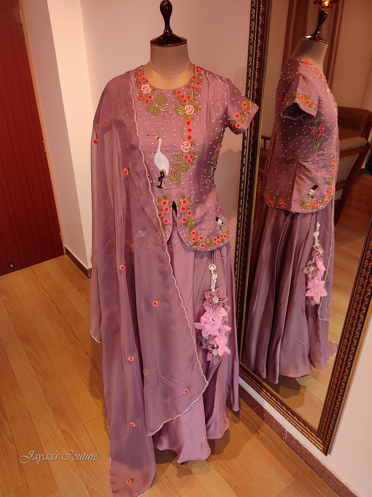 Mauve top with skirt and dupatta