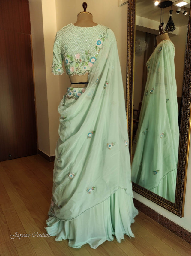 Pastel pista green lehenga with blouse & dupatta