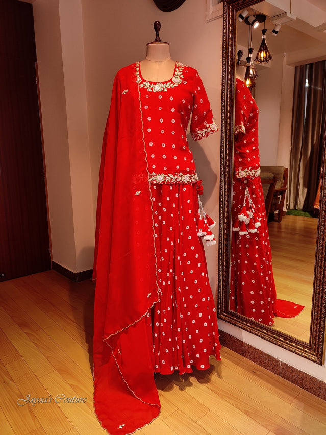 Red bandhej lehenga set