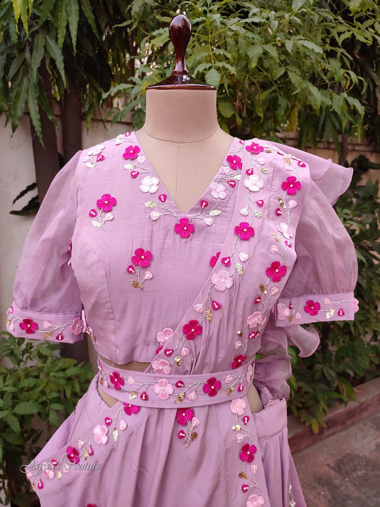 Mauve lehenga with drape dupatta & belt