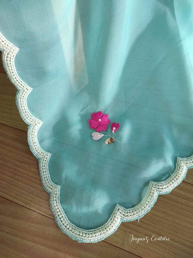 Sea Green Ombre Embroidered Dupatta