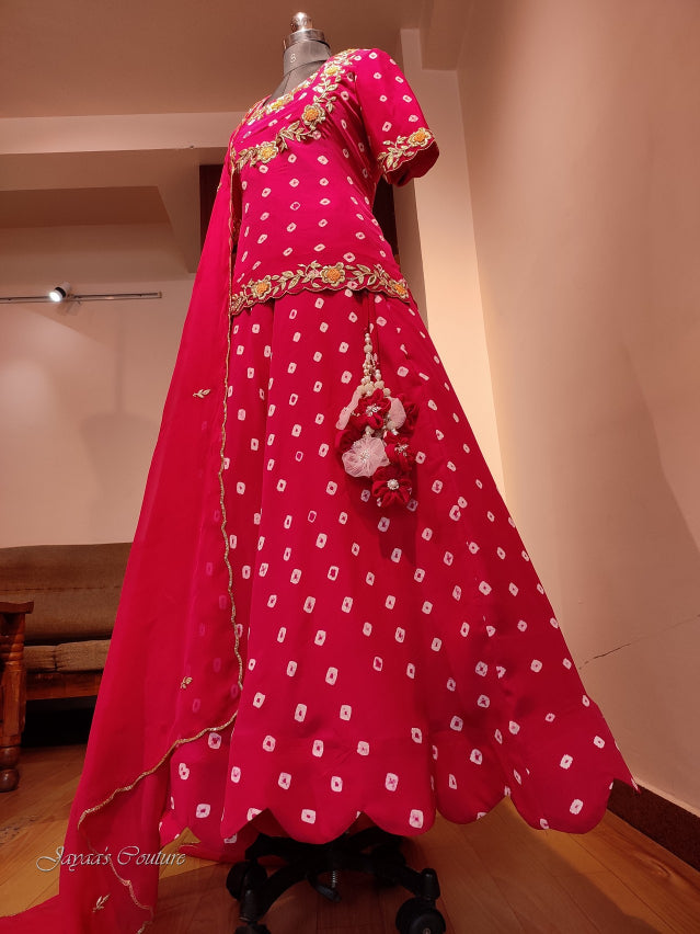 Red bandhej lehenga set with dupatta