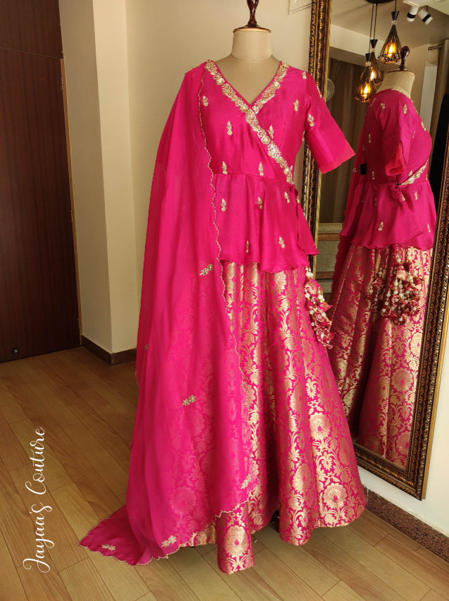 Banarsi lehenga with angrakha blouse & dupatta