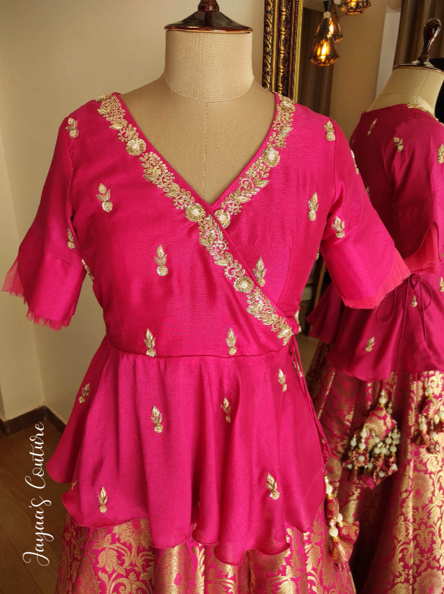 Banarsi lehenga with angrakha blouse & dupatta