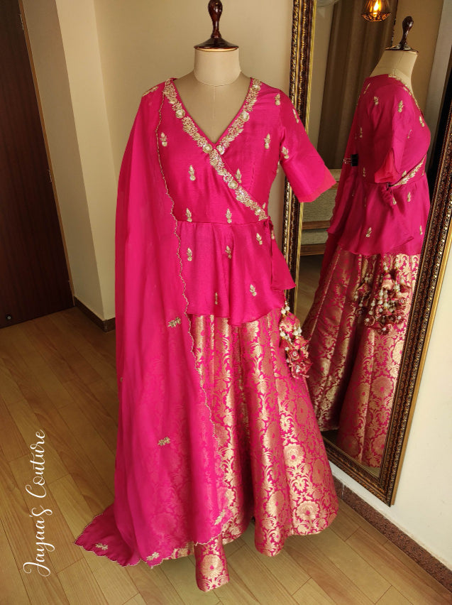 Banarsi lehenga with angrakha blouse & dupatta