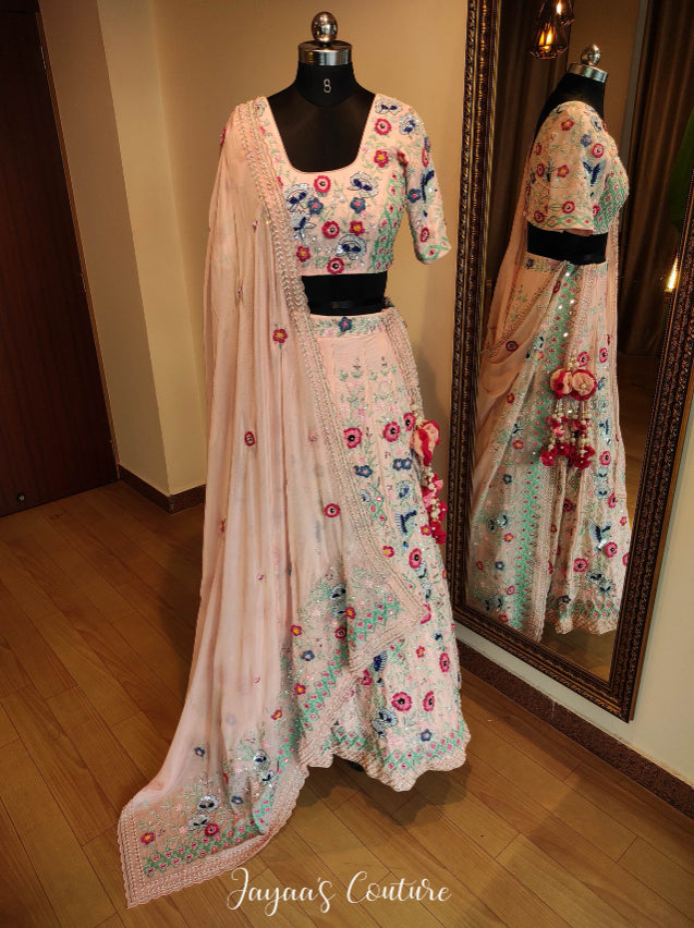 Blush Pink 3D work lehenga set