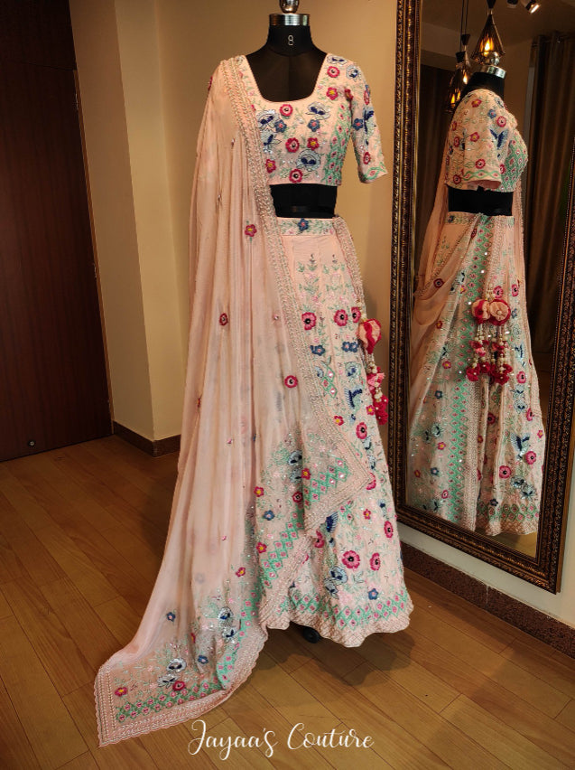 Blush Pink 3D work lehenga set