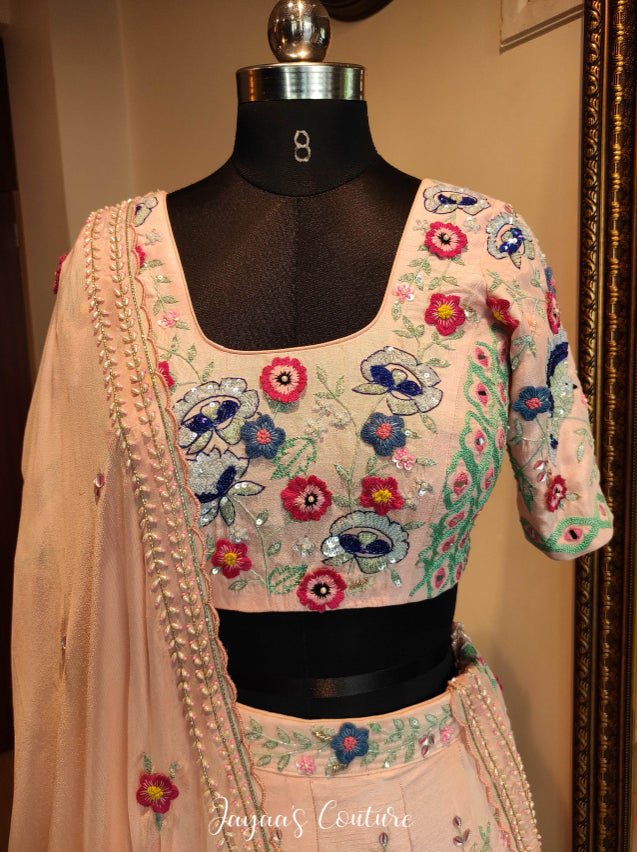 Blush Pink 3D work lehenga set
