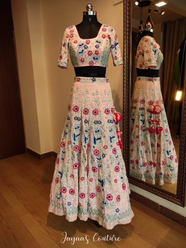 Blush Pink 3D work lehenga set