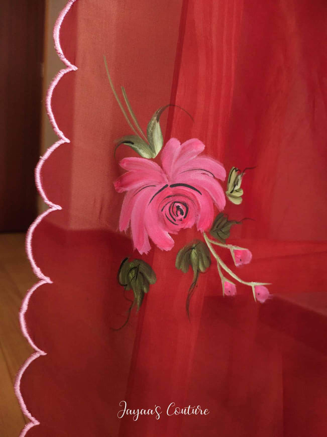 Maroon Hand painted Dupatta