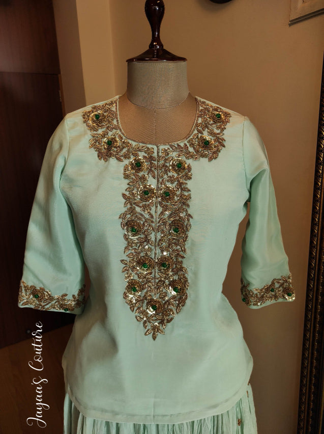 Dusty Green crushed ombre shaded olive lehenga set