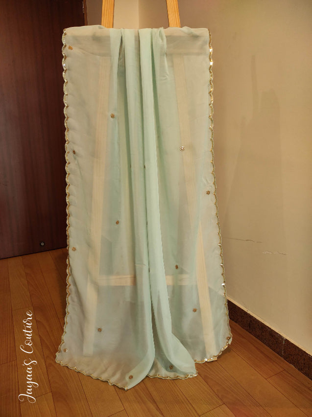 Dusty Green crushed ombre shaded olive lehenga set