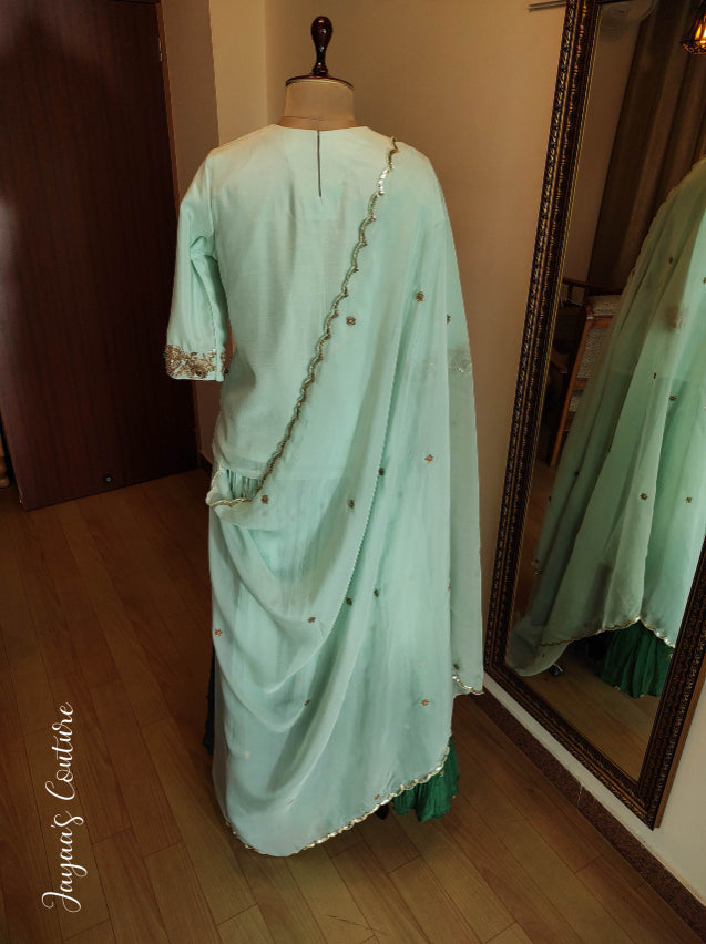 Dusty Green crushed ombre shaded olive lehenga set