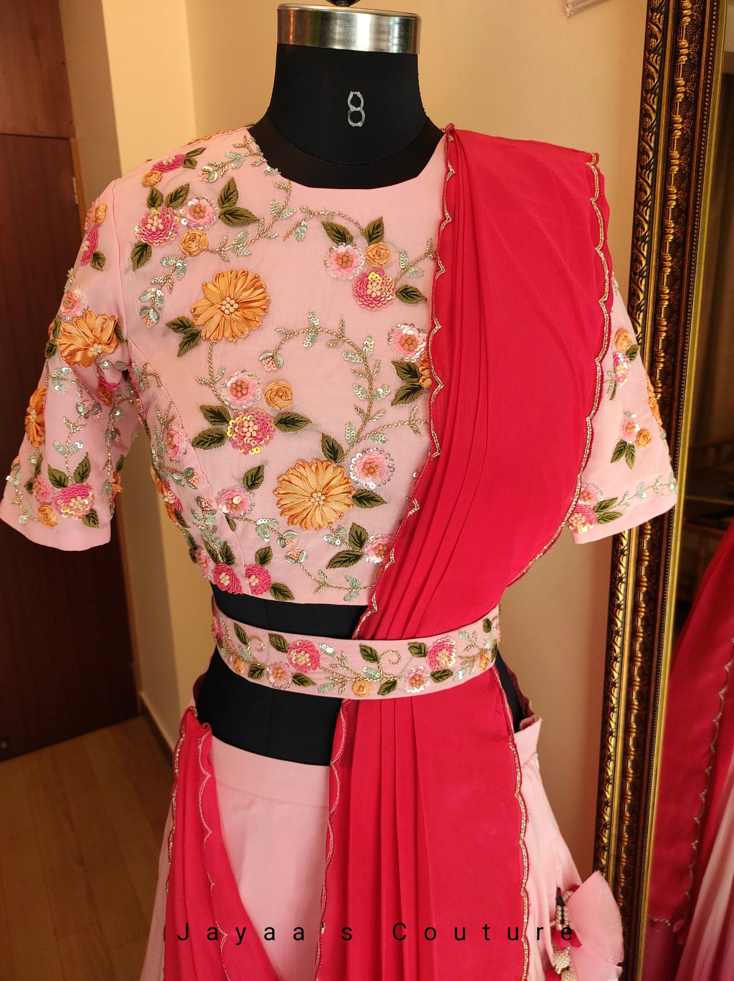 Dark pink ombre lehenga blouse dupatta